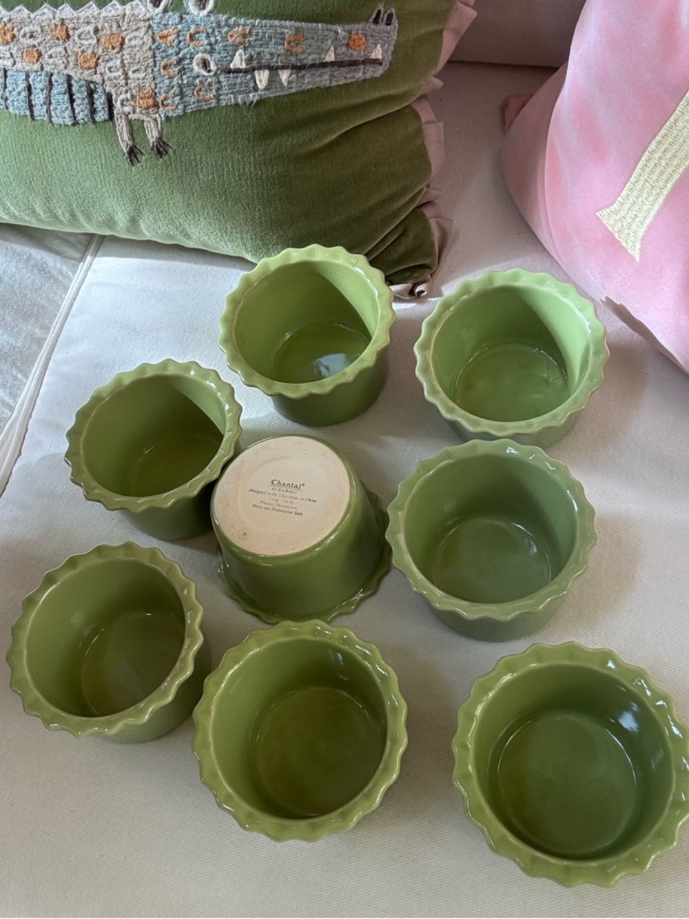 Chantal green scalloped 1 cup ramekins. Set of eight